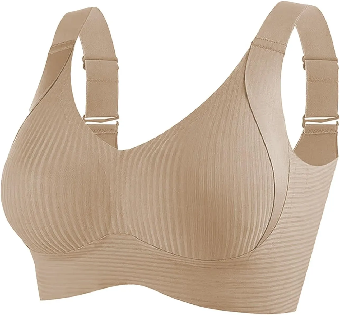 3 Pack Women's Ribbed Push Up Adjustable Wireless Bra Seamless Full Support Sports Bras Cozy Breathable Bralettes