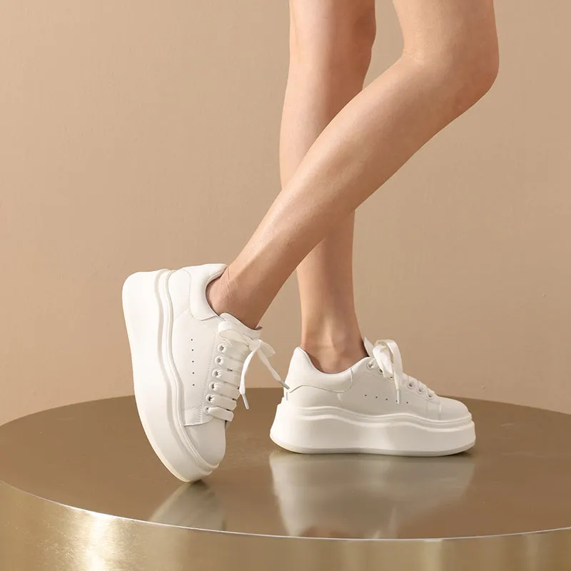 BeauToday Fashion Round Toe Womens Chunky Sneakers Casual Driving Lace-up Sneakers with Non-slip Platform Outsole