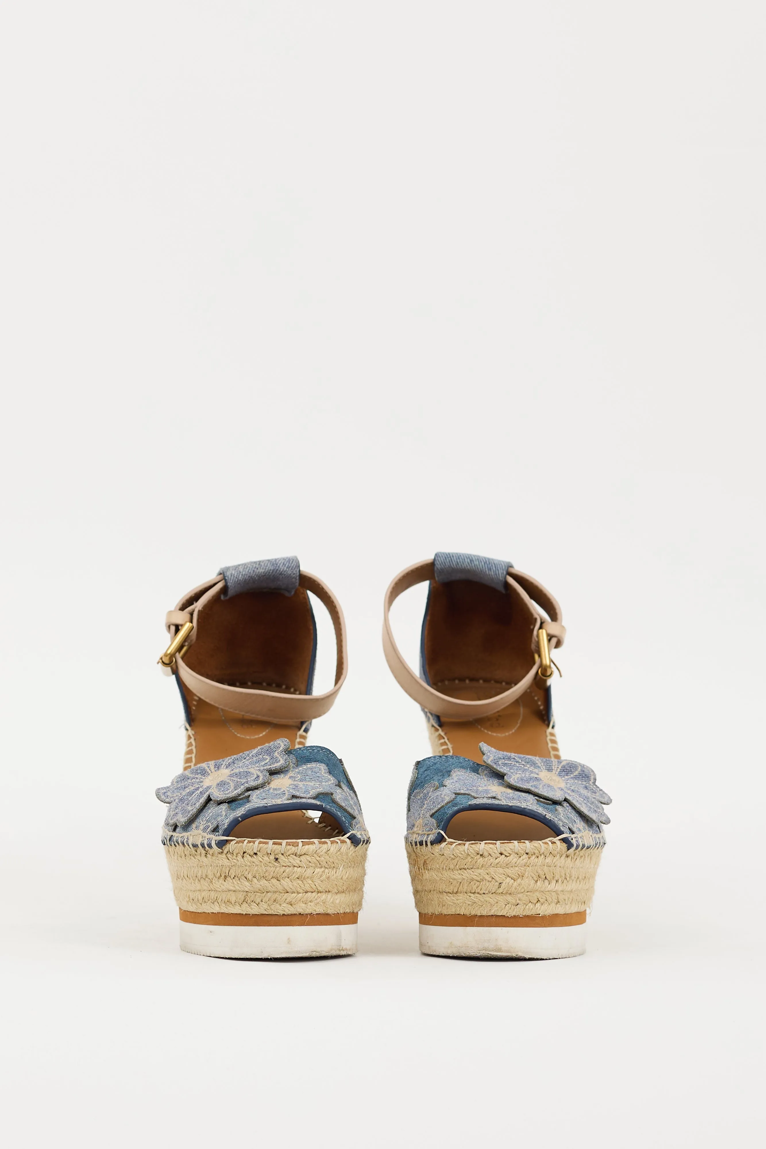 Blue Denim Floral Espadrille Wedge