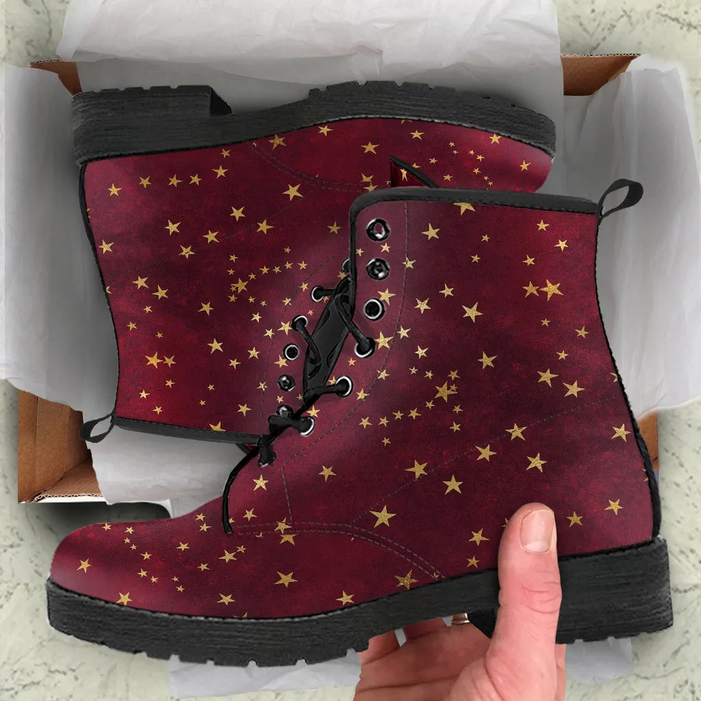 Combat Boots - Rugged Look Distressed Red Galaxy #101 | Custom Shoes, Hippie Boots, Lace Up Boots, 90s Boots, Red Boots, Red Shoes