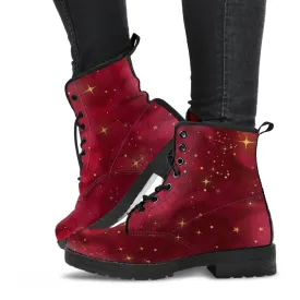 Combat Boots-Rugged Look Distressed Red Galaxy 102, Custom Shoes, Hippie Boots, Lace Up Boots, 90s Boots, Red Boots, Red Shoes