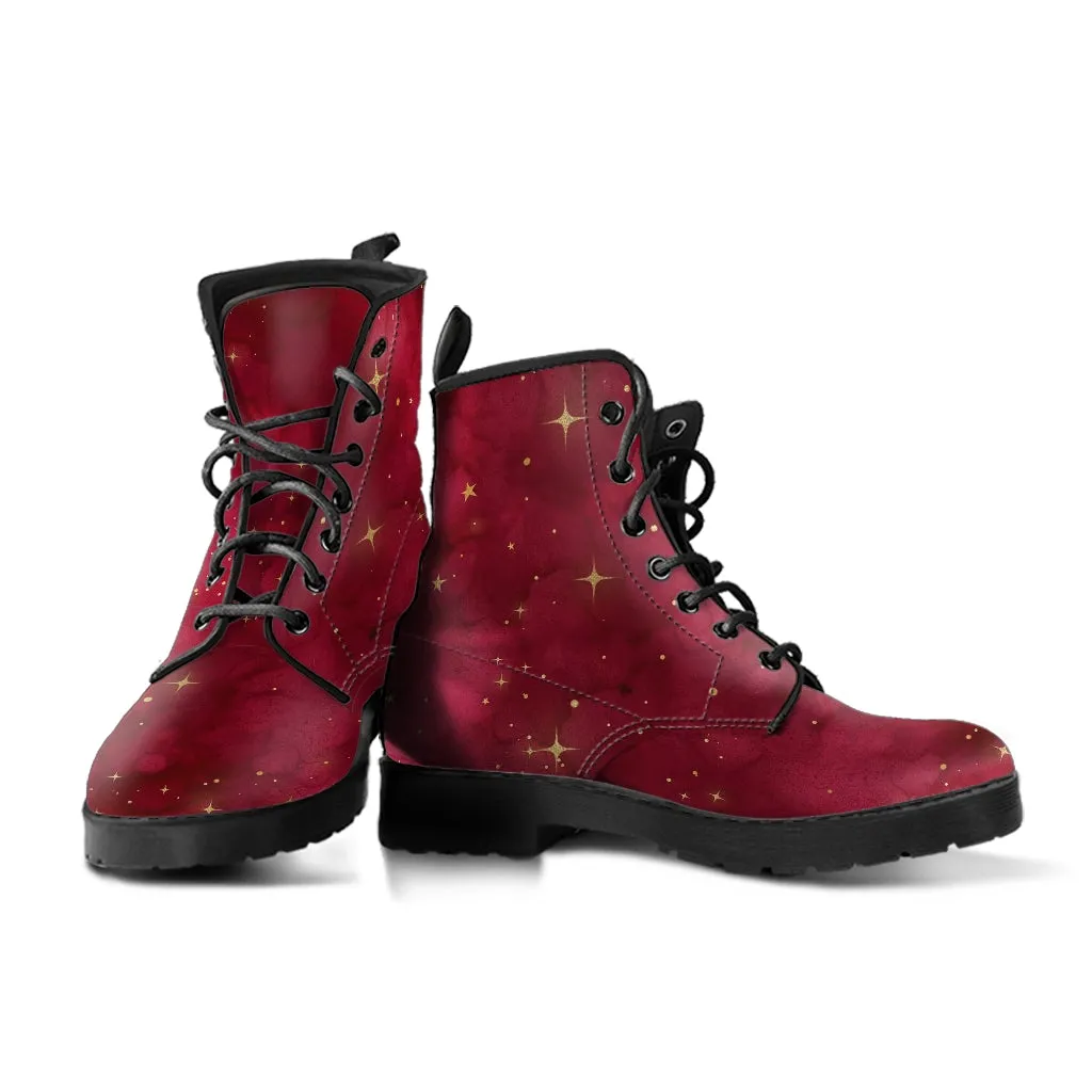 Combat Boots-Rugged Look Distressed Red Galaxy 102, Custom Shoes, Hippie Boots, Lace Up Boots, 90s Boots, Red Boots, Red Shoes