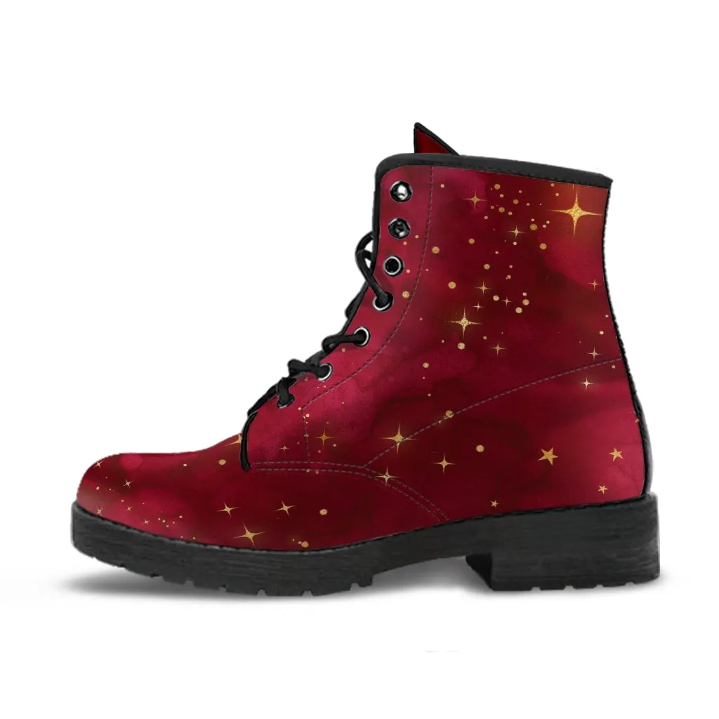 Combat Boots-Rugged Look Distressed Red Galaxy 102, Custom Shoes, Hippie Boots, Lace Up Boots, 90s Boots, Red Boots, Red Shoes