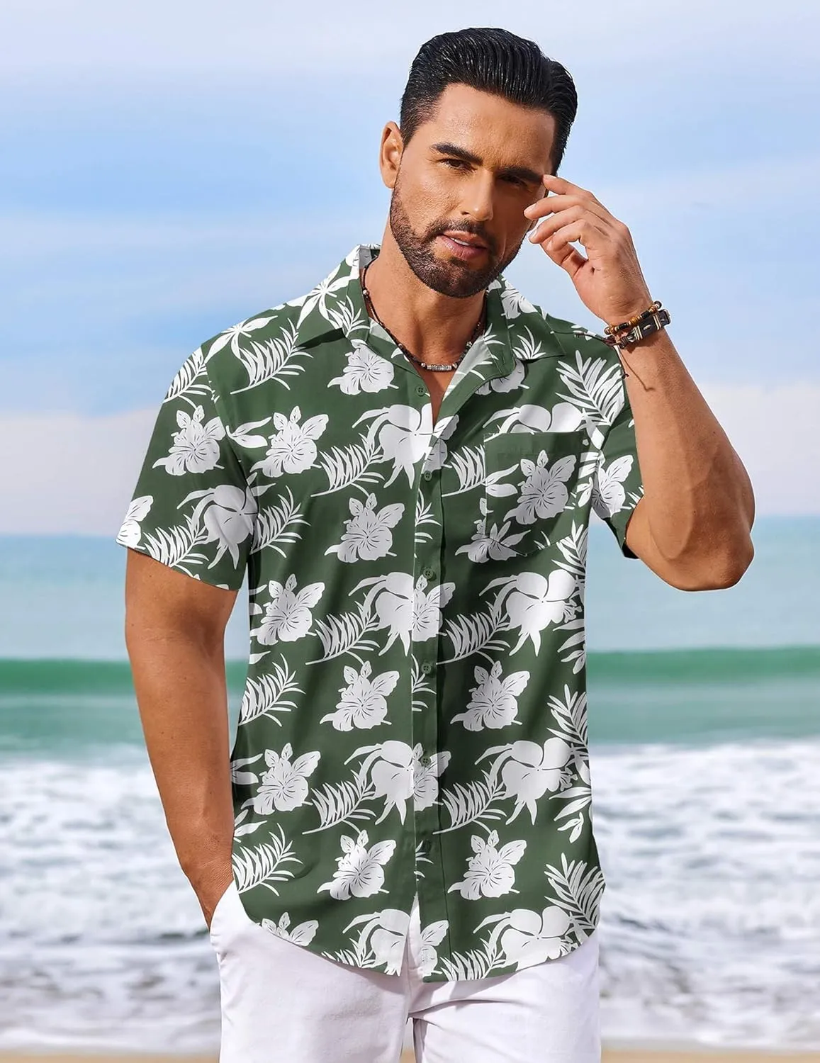 COOFANDY Men's Hawaiian Shirt Short Sleeve Floral Button Down Shirts Tropical Vacation Beach Shirts with Pocket