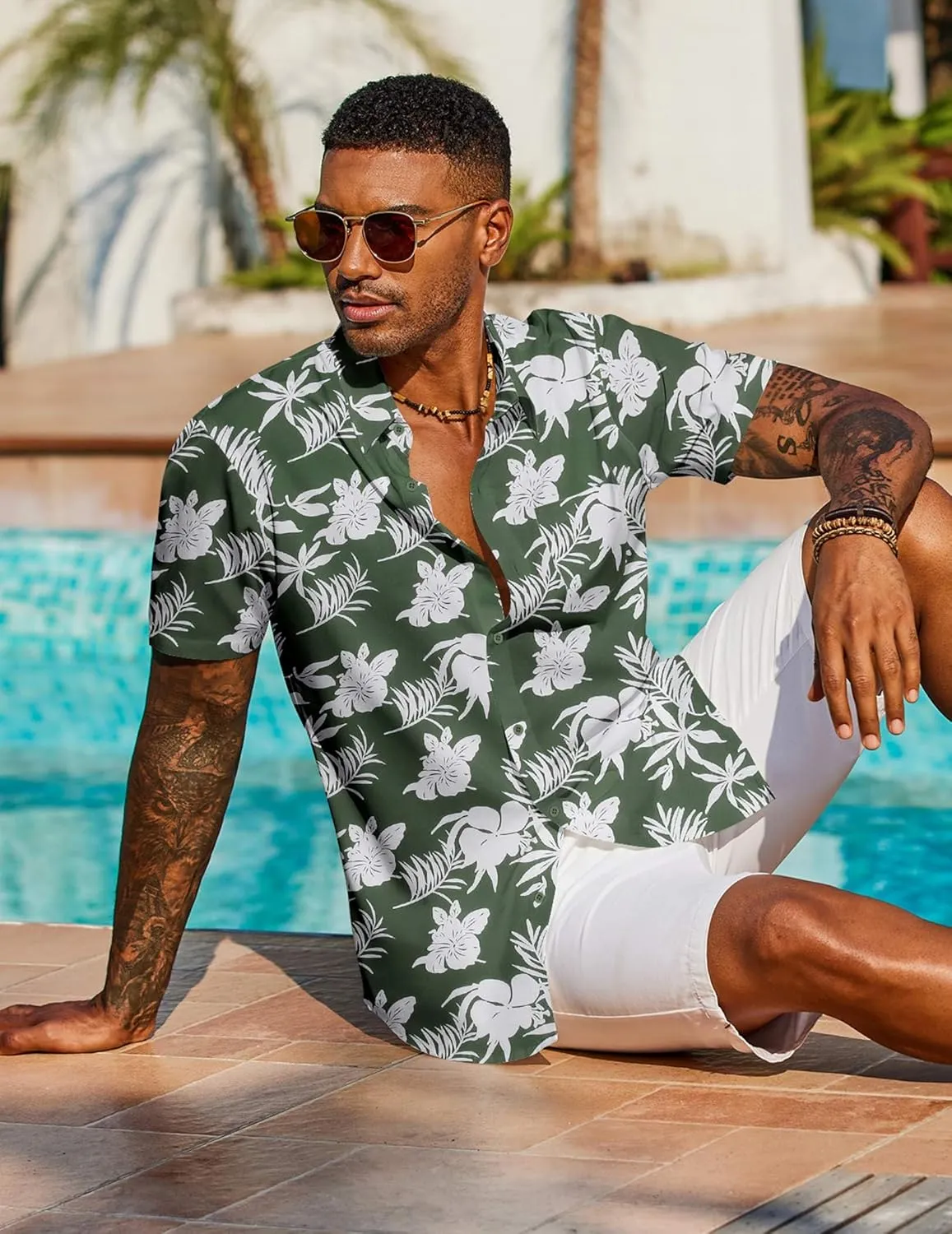COOFANDY Men's Hawaiian Shirt Short Sleeve Floral Button Down Shirts Tropical Vacation Beach Shirts with Pocket