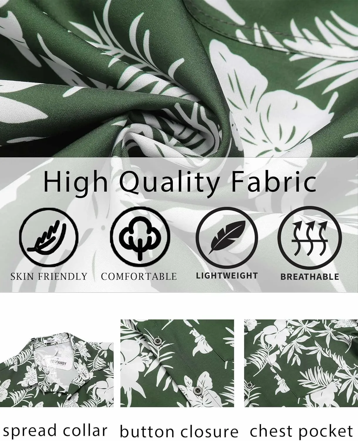 COOFANDY Men's Hawaiian Shirt Short Sleeve Floral Button Down Shirts Tropical Vacation Beach Shirts with Pocket