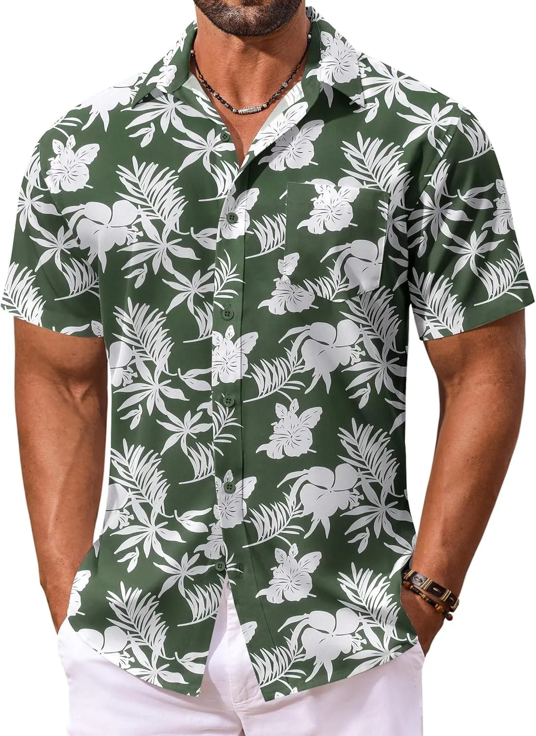 COOFANDY Men's Hawaiian Shirt Short Sleeve Floral Button Down Shirts Tropical Vacation Beach Shirts with Pocket