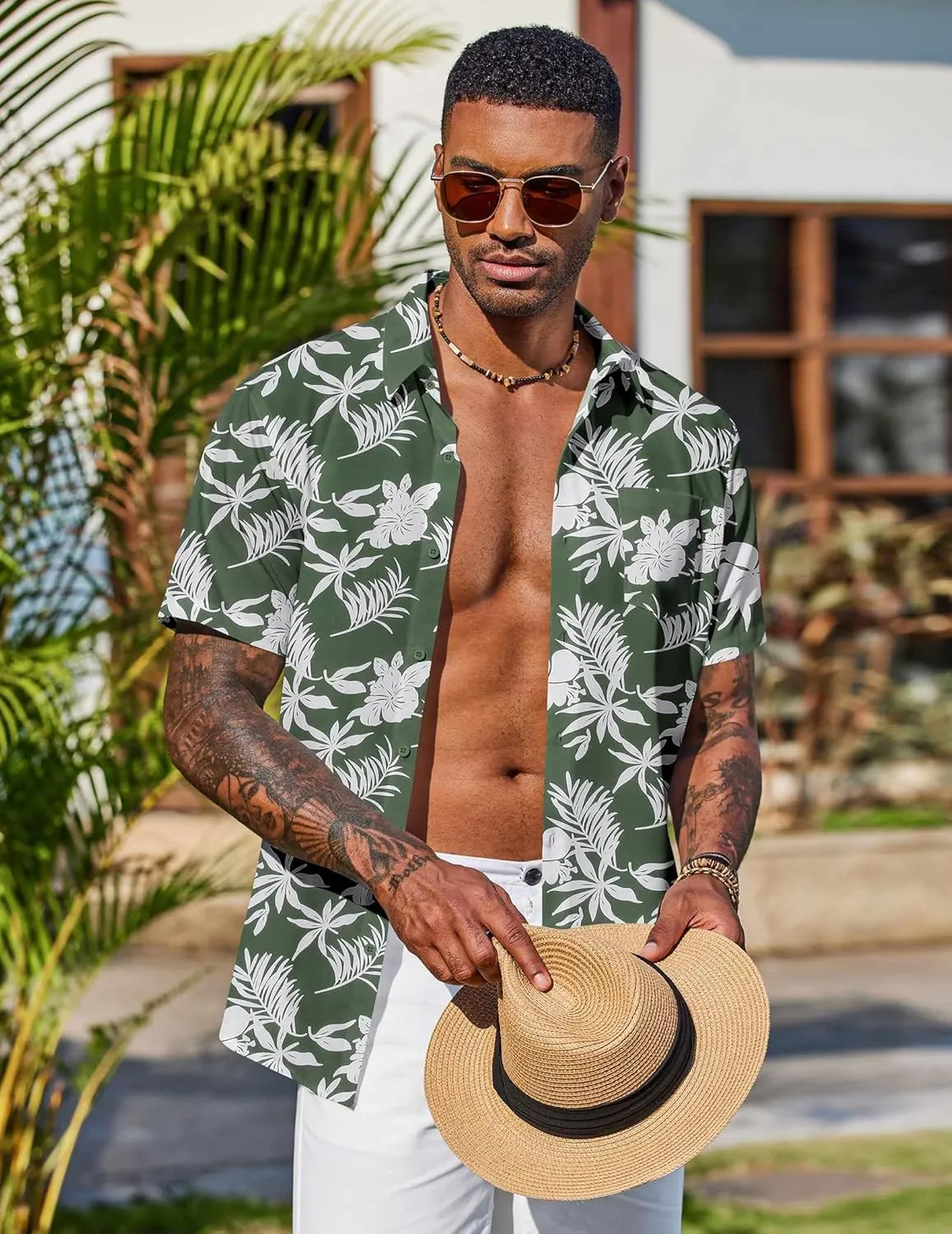 COOFANDY Men's Hawaiian Shirt Short Sleeve Floral Button Down Shirts Tropical Vacation Beach Shirts with Pocket