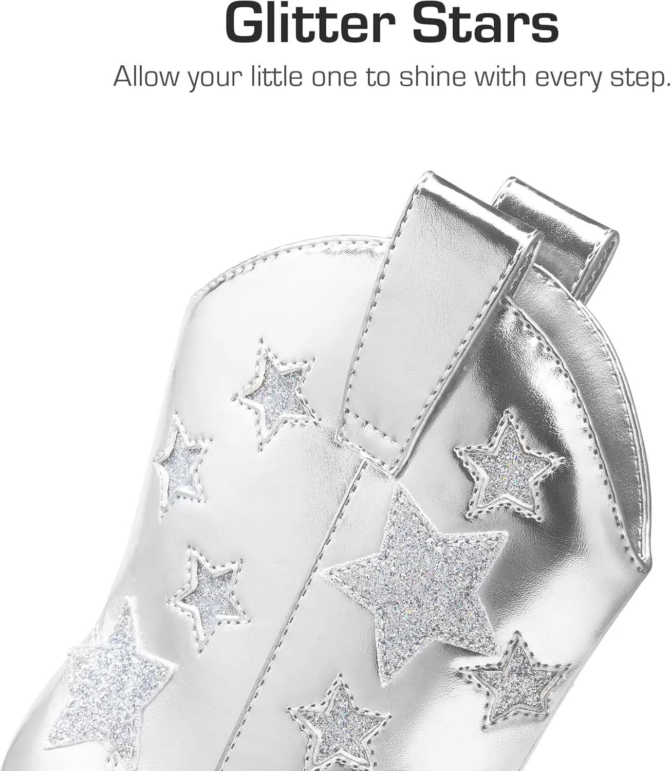 DREAM PAIRS Girls Cowgirl Boots Mid Calf Glitter Cowboy Western Boots Toddler Girls Star Riding Shoes