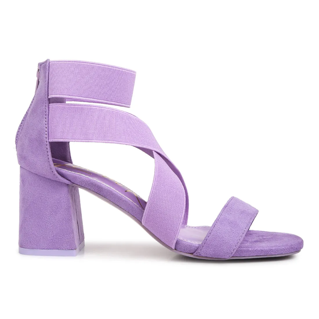 Elastic Strappy Block Heel Sandals
