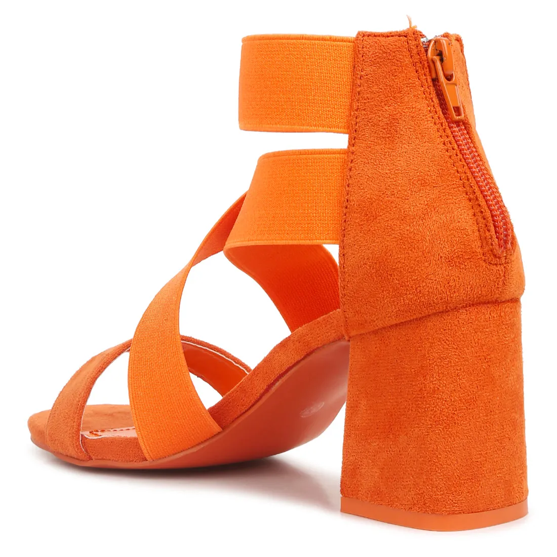 Elastic Strappy Block Heel Sandals