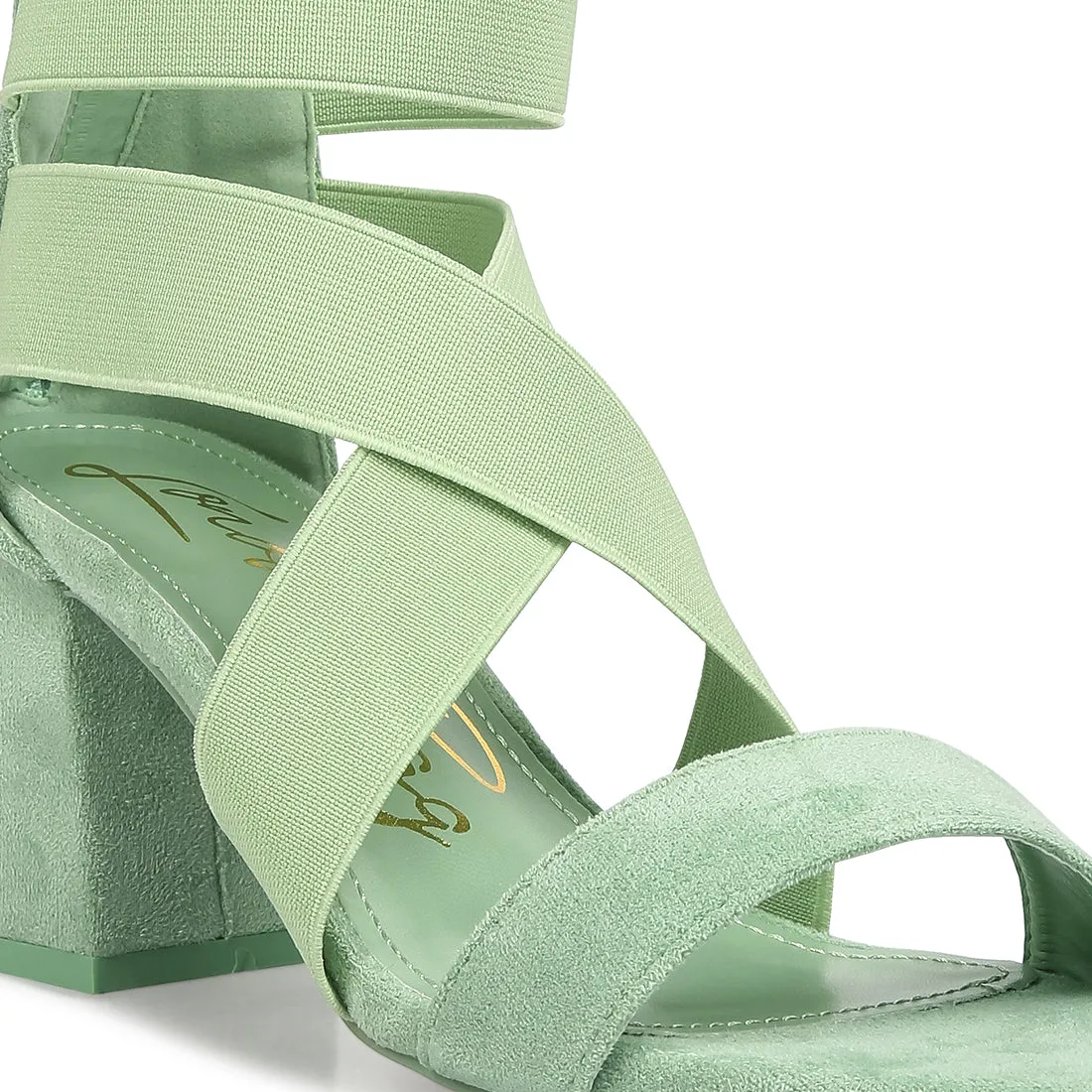 Elastic Strappy Block Heel Sandals