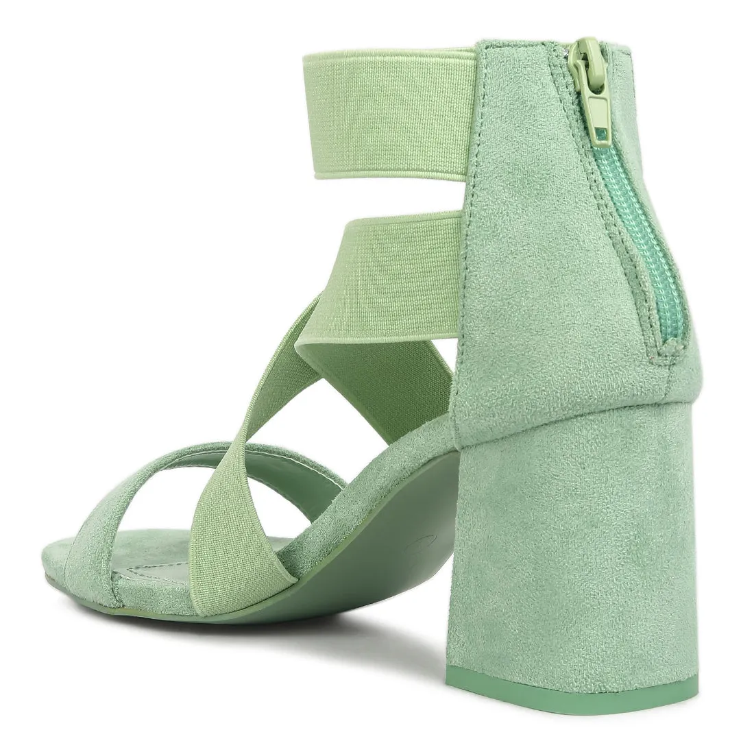 Elastic Strappy Block Heel Sandals