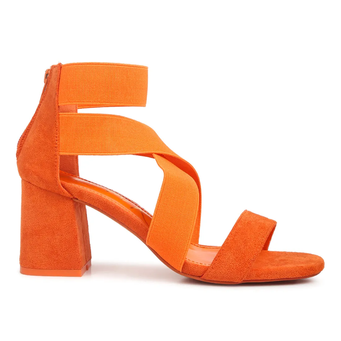Elastic Strappy Block Heel Sandals