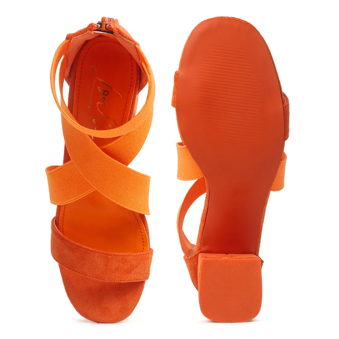 Elastic Strappy Block Heel Sandals