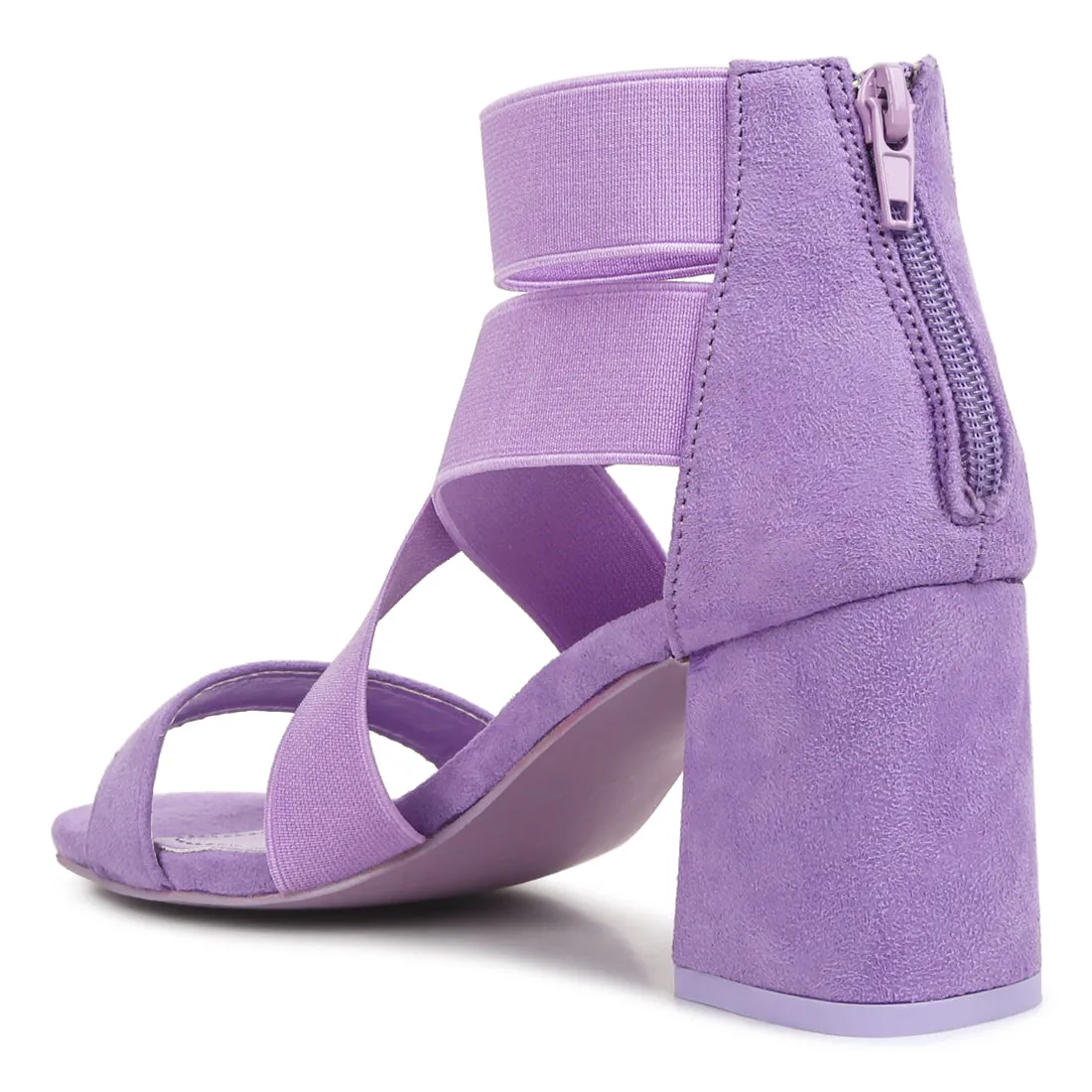 Elastic Strappy Block Heel Sandals