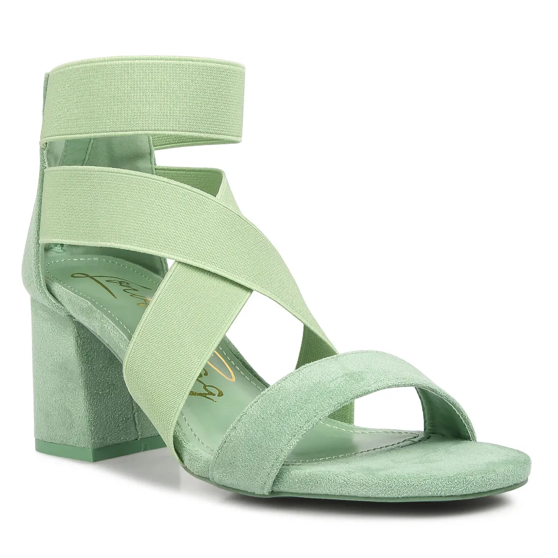 Elastic Strappy Block Heel Sandals
