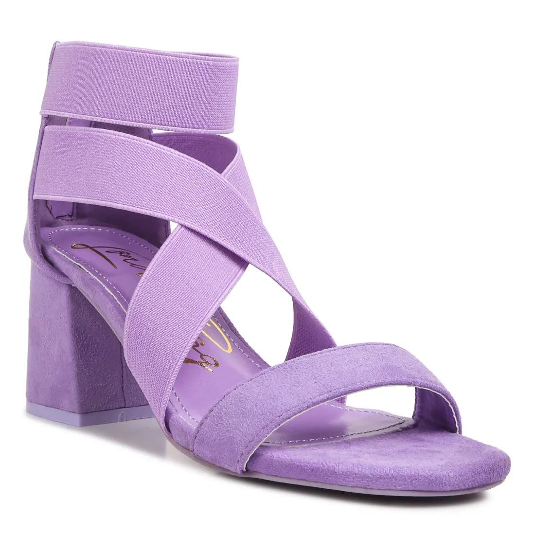 Elastic Strappy Block Heel Sandals