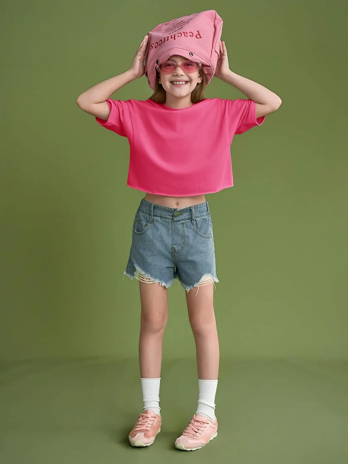 Girls Athletic Oversized Crop Tops Kids Drop Shoulder Short Sleeve T Shirts Workout Tees 5-14 Years
