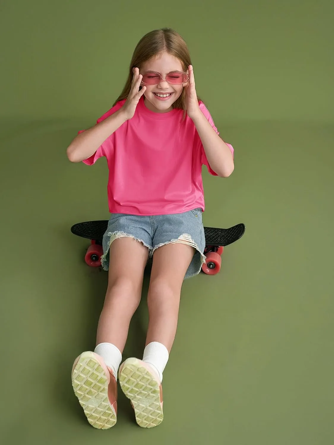 Girls Athletic Oversized Crop Tops Kids Drop Shoulder Short Sleeve T Shirts Workout Tees 5-14 Years
