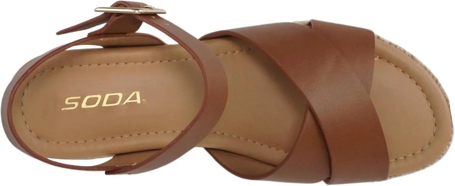Soda FIRELY ~ Women Round Toe Crisscross Band Platform Espadrille Wedge Sandal with Adjustable Ankle Strap