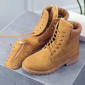 Women's Work Combat Boots Lace Up Low Heel Work Boots Round Toe Waterproof Ankle