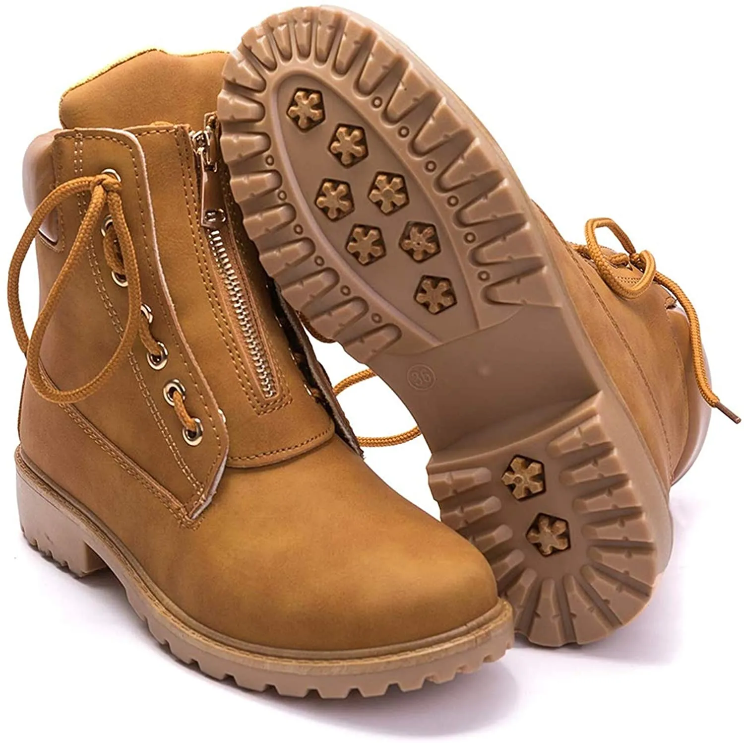 Women's Work Combat Boots Lace Up Low Heel Work Boots Round Toe Waterproof Ankle